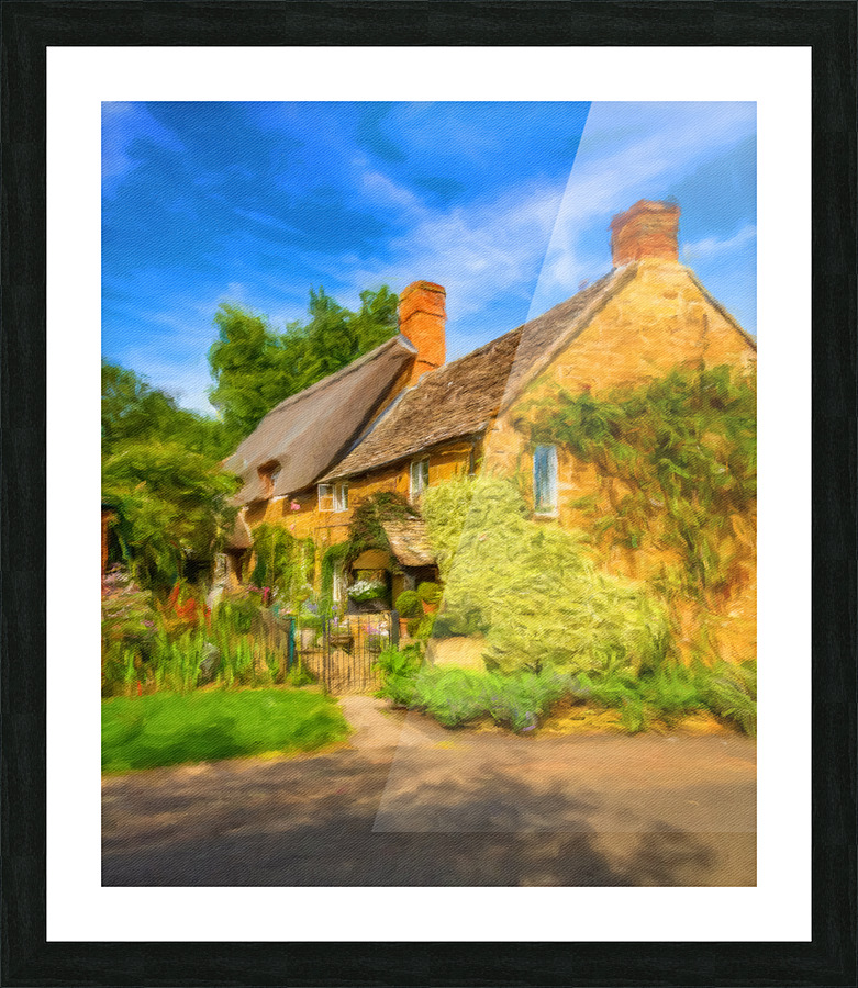 Oil paint cotswold stone house in Ilmington Picture Frame print