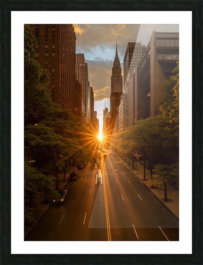 Manhattanhenge along 42nd street in NYC Picture Frame print
