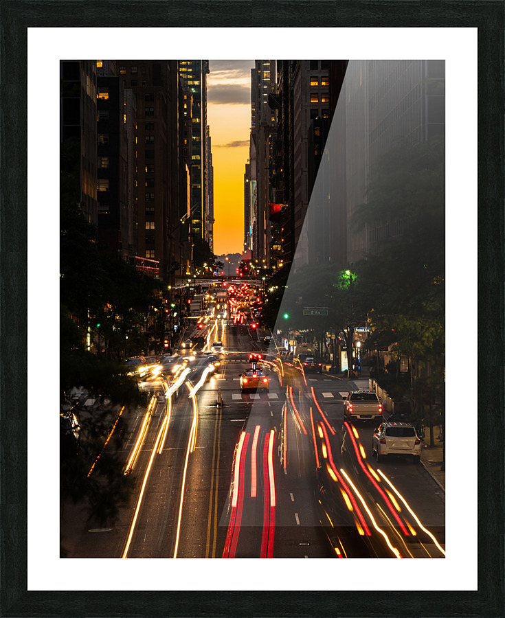 Traffic streams on 42nd street in NY after sunset Picture Frame print