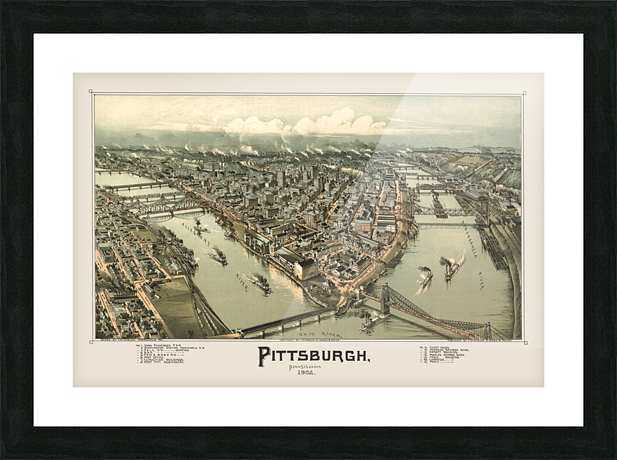 Restored street plan of Pittsburgh PA Picture Frame print