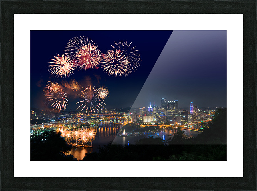 Fireworks over Pittsburgh for Independence Day Picture Frame print