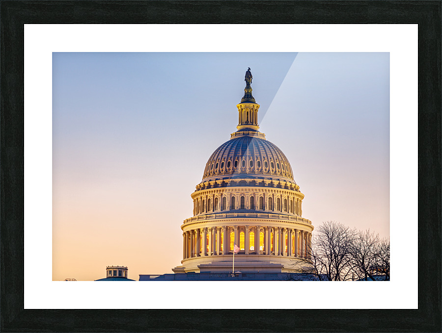Sunrise behind the dome of the Capitol Picture Frame print