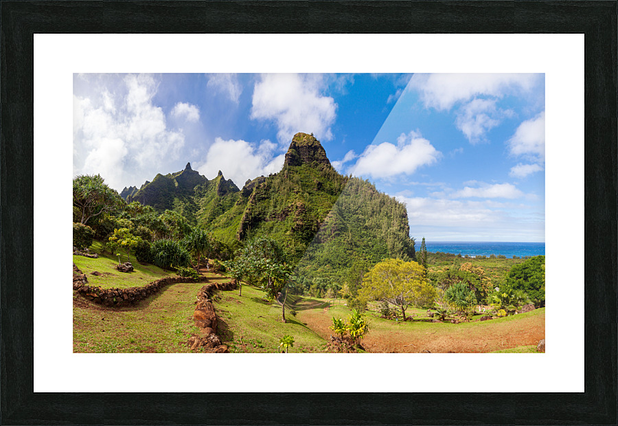 Jagged peaks above Lumahuli gardens Picture Frame print