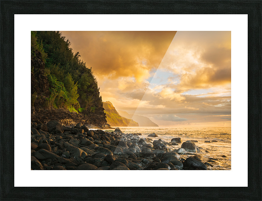 Sunset along Na Pali coast at Kee Beach Picture Frame print