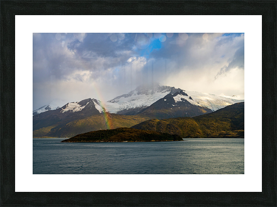 Panorama of Holanda glacier by Beagle channel with rainbow Picture Frame print