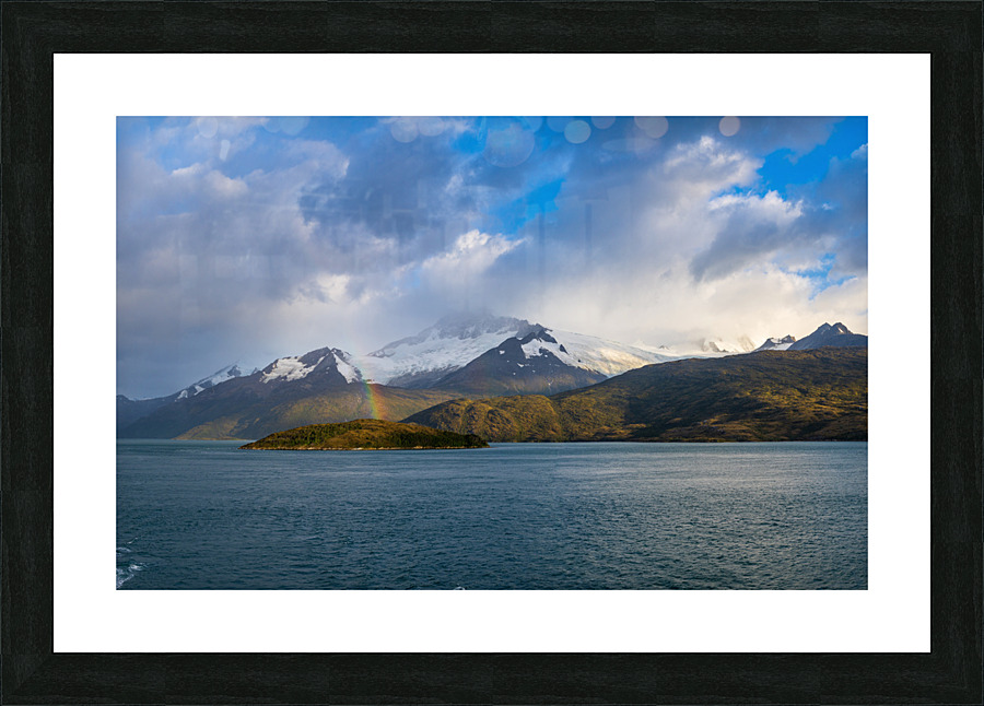 Panorama of Holanda glacier by Beagle channel with rainbow Picture Frame print