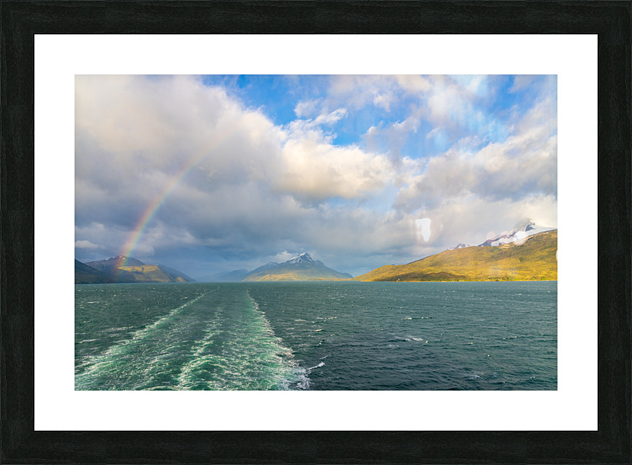 Panorama of Beagle channel with rainbow Picture Frame print