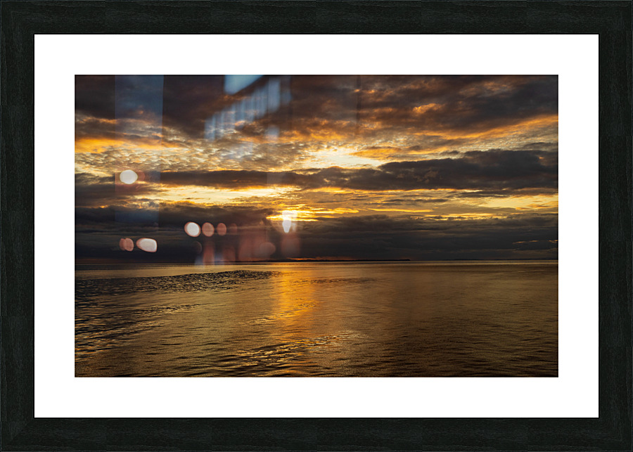 Golden sunset on a cruise on a calm Pacific ocean Picture Frame print