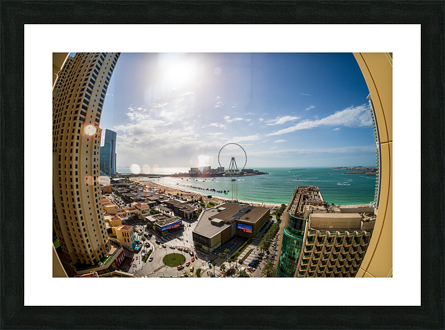 Fisheye view of Dubai observation wheel on Bluewaters Island Picture Frame print
