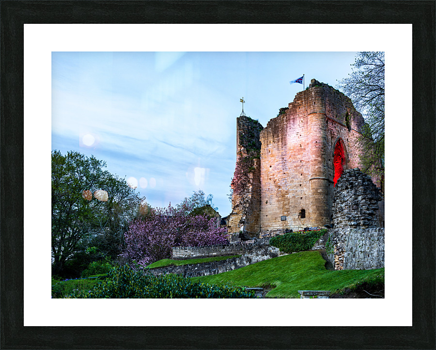Old stone castle overlooking river in Knaresborough Picture Frame print