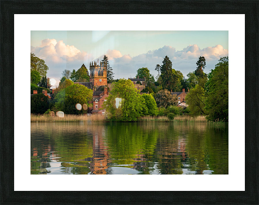 View across the Mere to the town of Ellesmere in Shropshire Picture Frame print