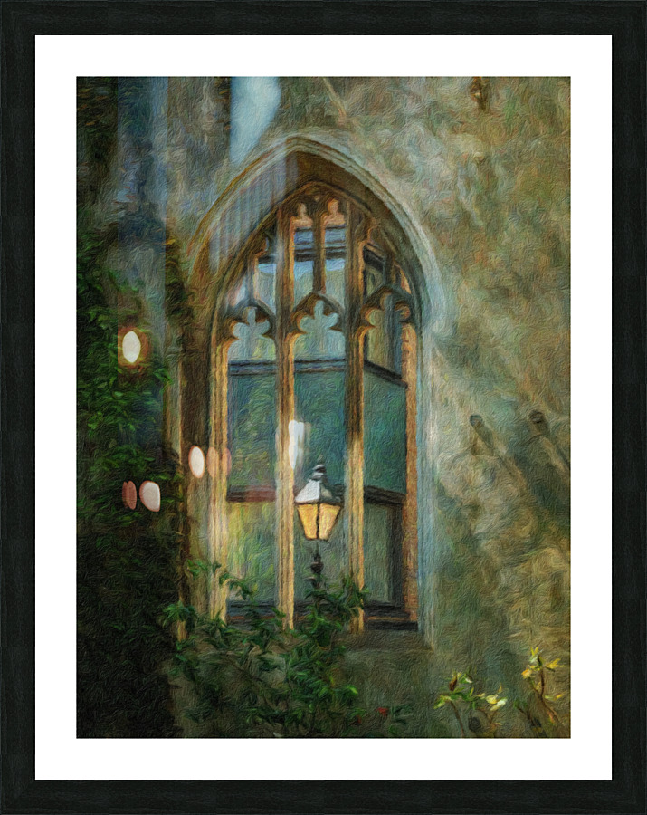 Oil painting of street light seen at St Dunstan church Picture Frame print