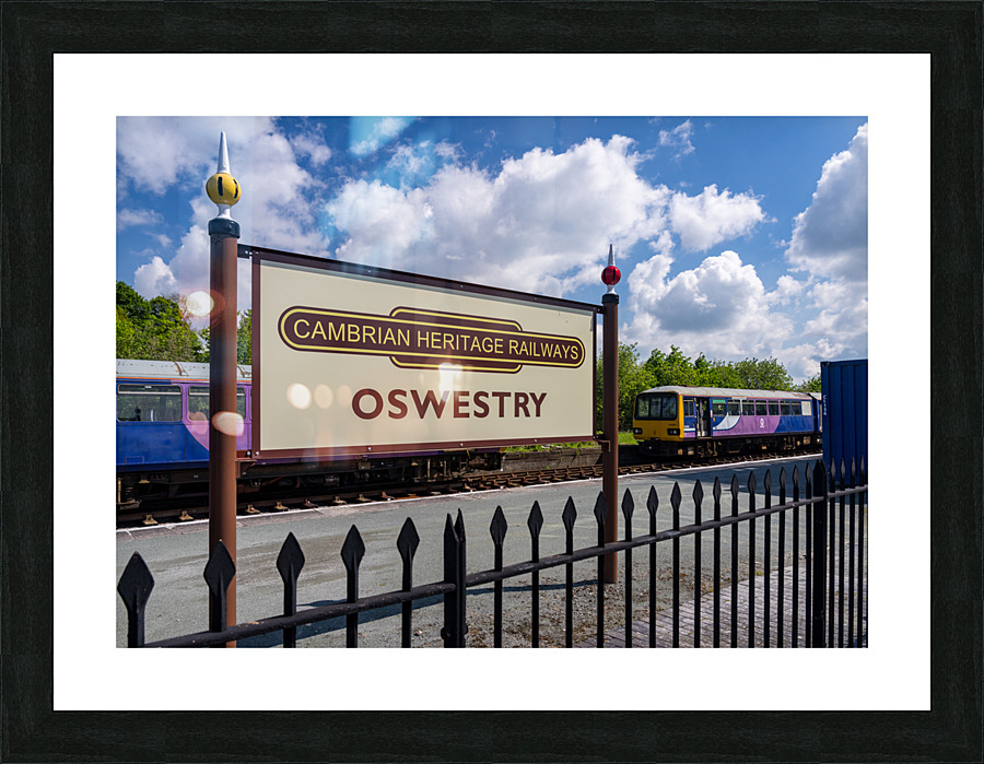 Oswestry railway station sign in Shropshire Picture Frame print
