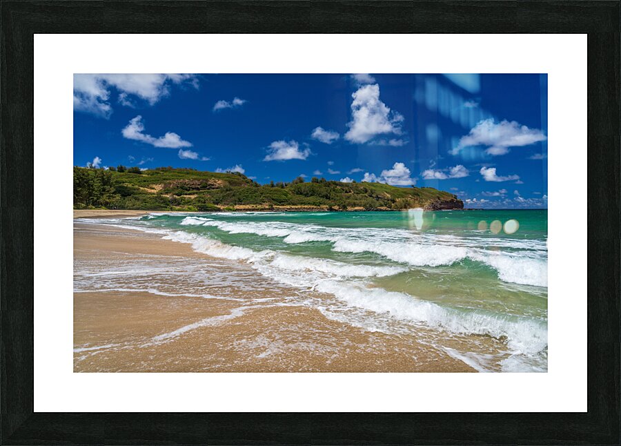View along Kahili or Rock Quarry beach on north coast Kauai Picture Frame print