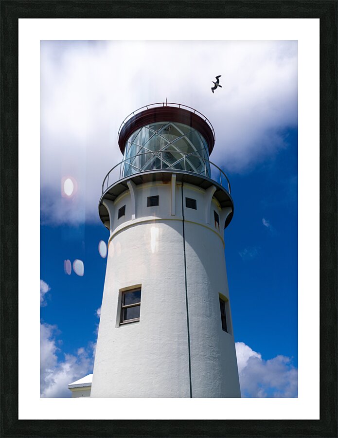 Detail of Kilauae lighthouse against blue sky on Kauai Picture Frame print