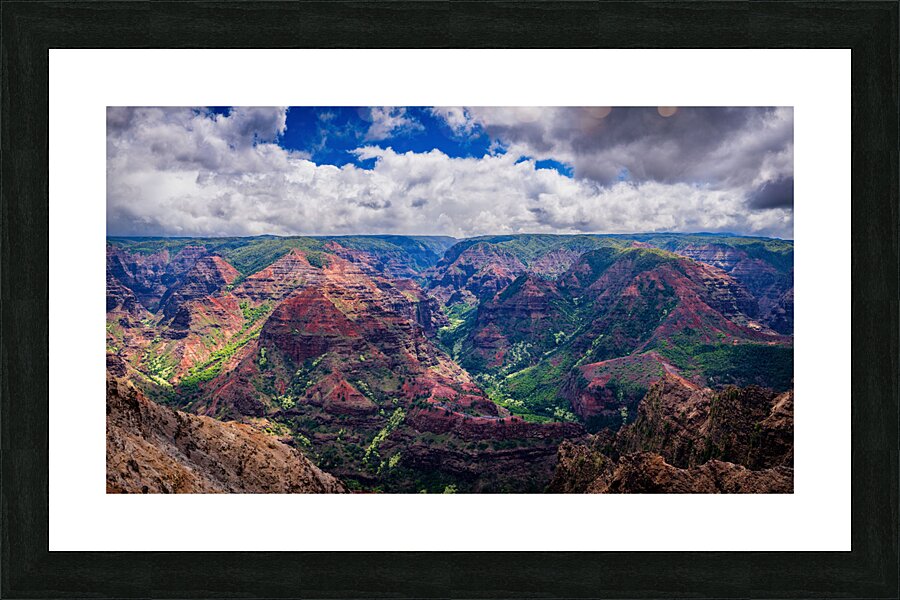 Dramatic sun lighting on Waimea Canyon on Kauai Picture Frame print