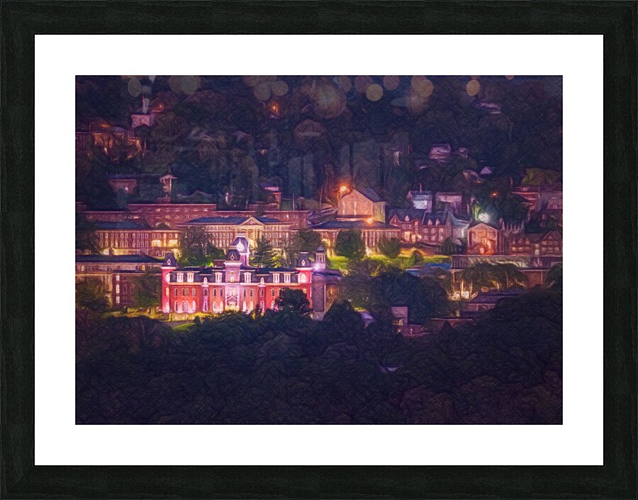 Pastel drawing campus of West Virginia university at night Impression et Cadre photo