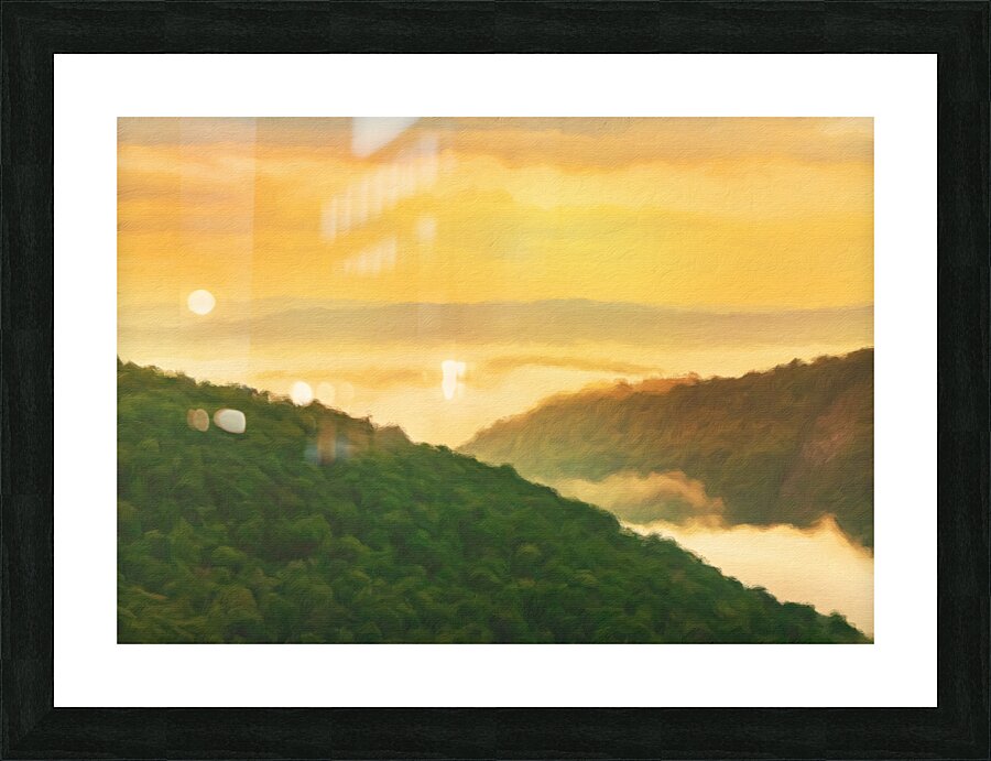 Painting of Cheat River gorge at sunrise near Raven Rock Picture Frame print