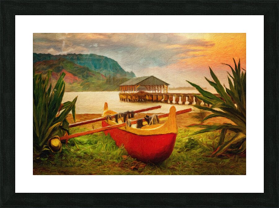 Painting of Hawaiian canoe by Hanalei Pier Impression et Cadre photo