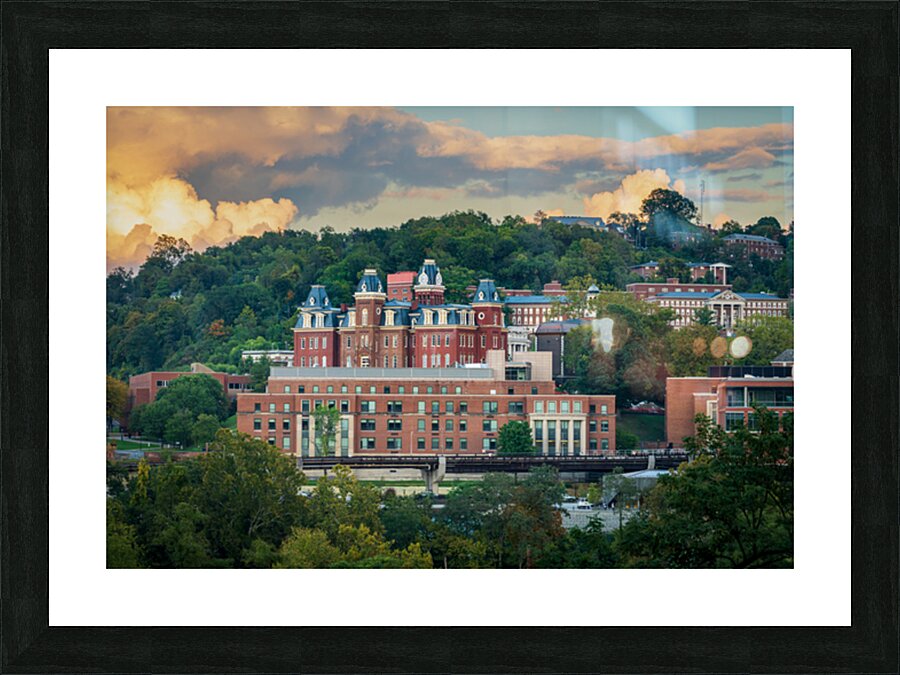 Brooks Hall and Woodburn Hall at dusk in Morgantown WV Picture Frame print