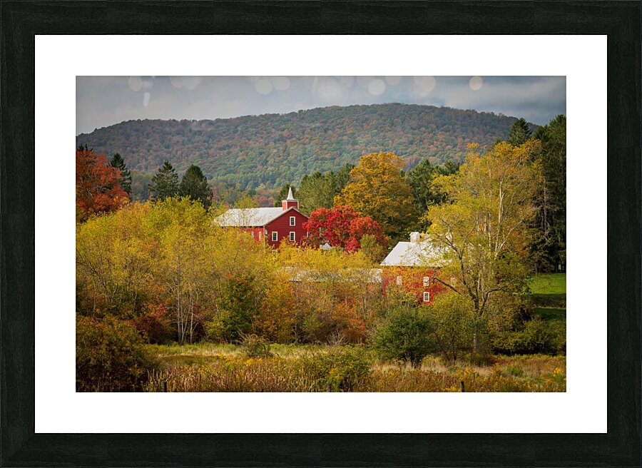 Historic red barn and farm nestled in fall colors in West Virgin Picture Frame print