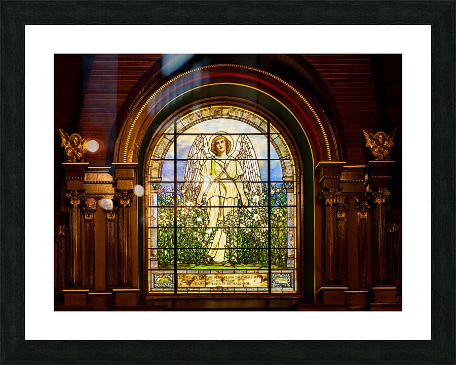The Angel among the Lilies. Tiffany stained glass window. 1896 Picture Frame print