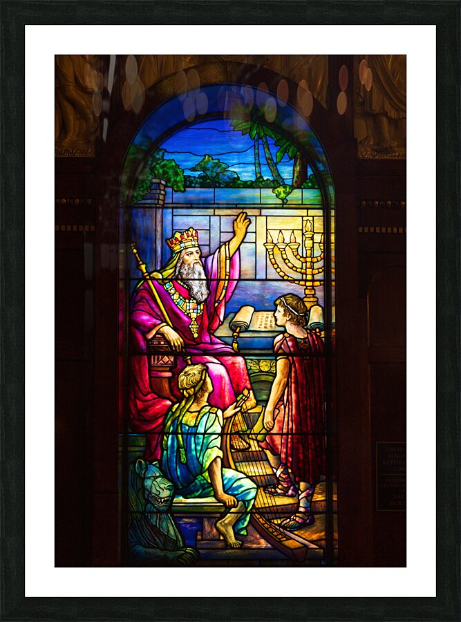 David set singers before the Lord. Tiffany stained glass window. Picture Frame print