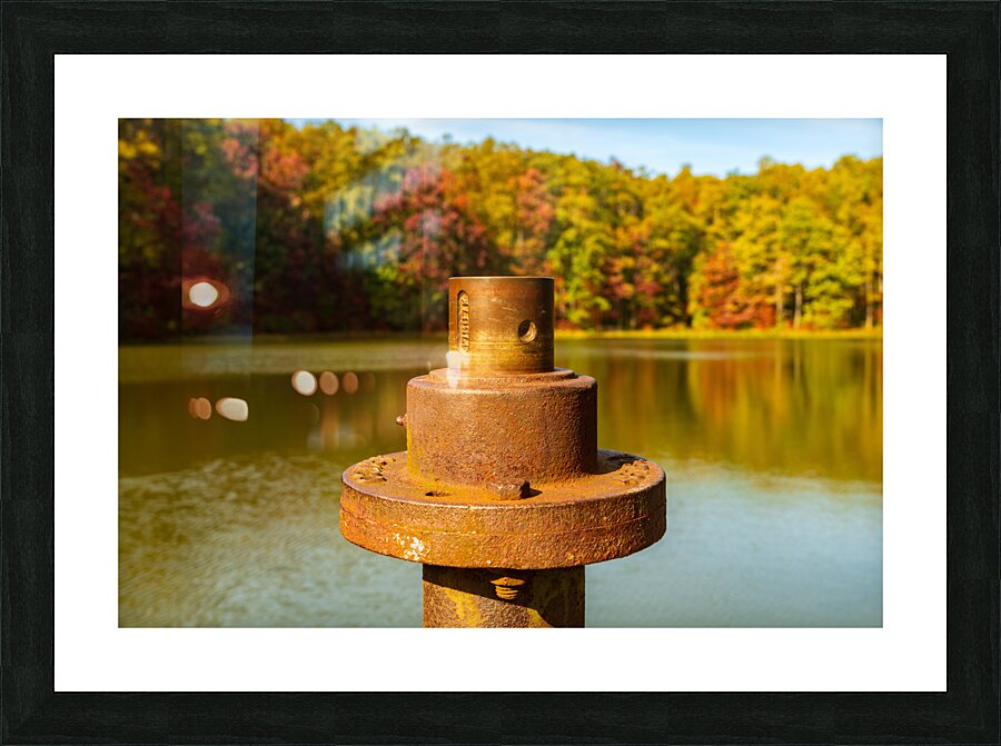 Detail of rusty metal pipe with fall leaves in Coopers Rock in W Impression et Cadre photo