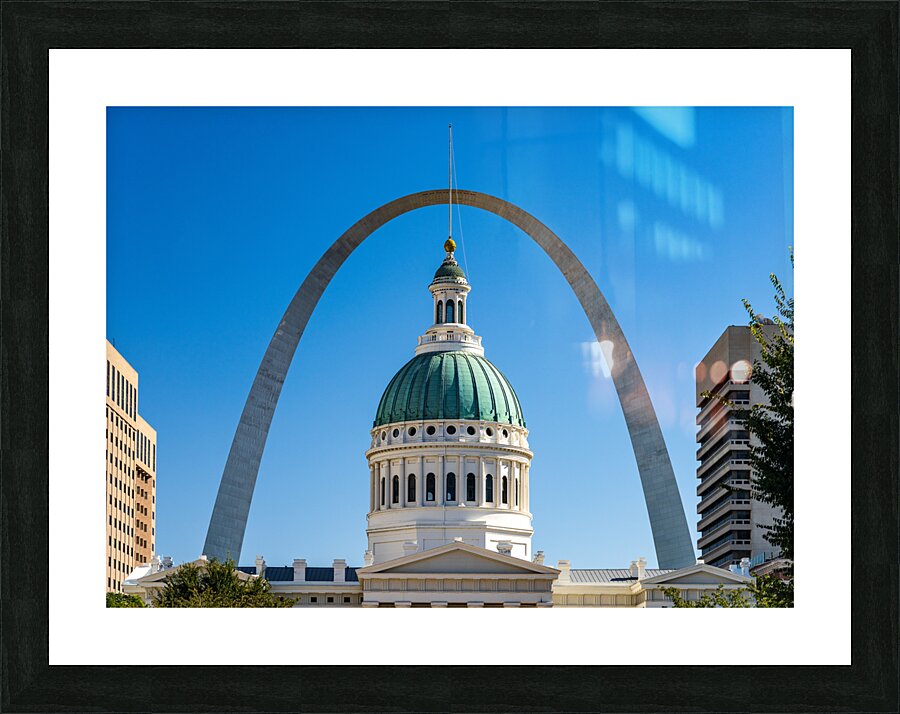 Dome of Old Courthouse in St Louis Missouri against Gateway arch Picture Frame print