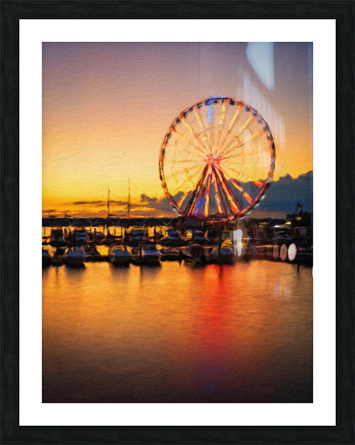 Impressionistic view of Ferris wheel at National Harbor at sunse Picture Frame print