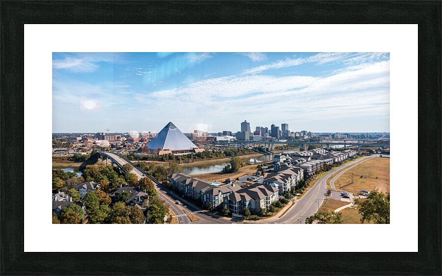 City skyline of Memphis in Tennessee with low water Picture Frame print