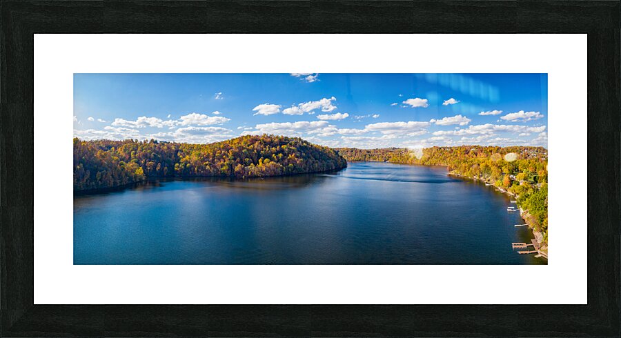 Aerial panorama of fall colors on Cheat Lake Morgantown WV with Picture Frame print