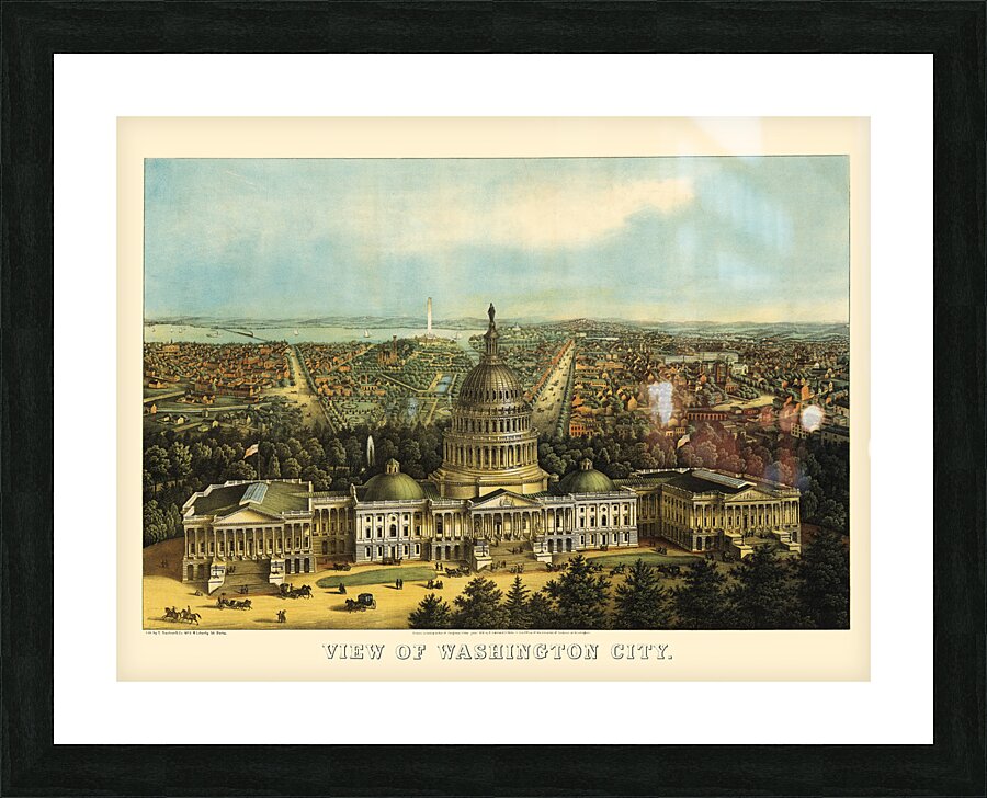 Low-angle birds-eye view of central Washington DC from 1871 Picture Frame print