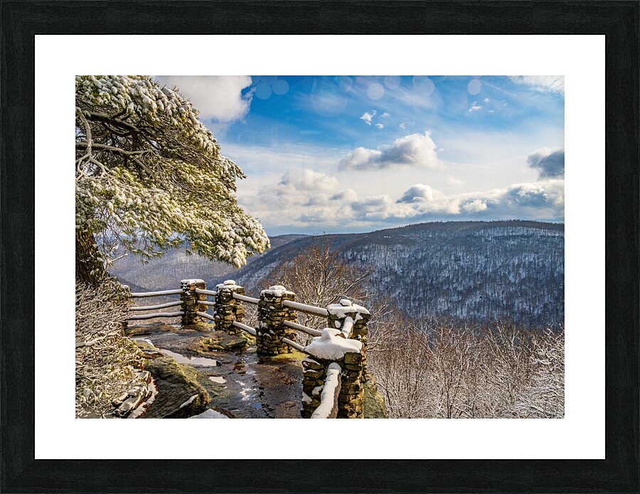 Coopers Rock overlook covered in winter snow near Morgantown Picture Frame print