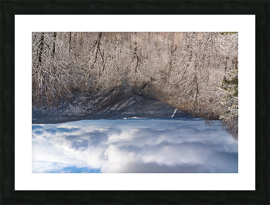Snowy Cheat River Canyon at Coopers Rock on winter afternoon Picture Frame print
