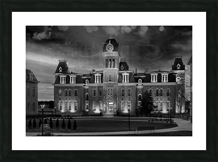 Woodburn Hall at West Virginia University in monochrome Picture Frame print