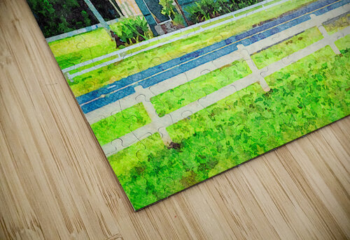 Waioli Huiia Church stands in Hanalei Kauai in watercolor Steve Heap puzzle