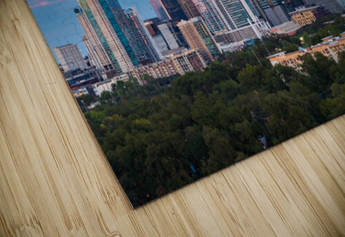 Distant view of Harvest moon in the Austin skyline at sunset Steve Heap puzzle