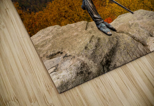 Mountaineer statue from WVU with fall leaves in West Virginia Steve Heap puzzle