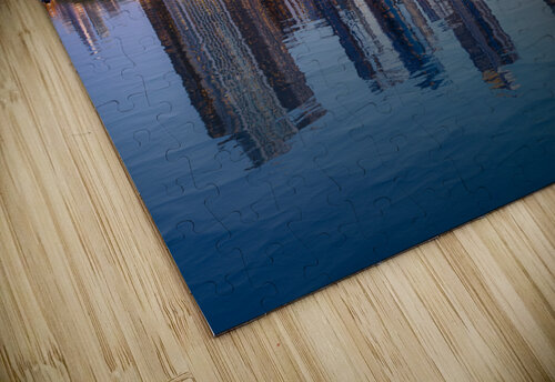 Calm water reflects Chicago Skyline at sunset from Navy Pier Steve Heap puzzle