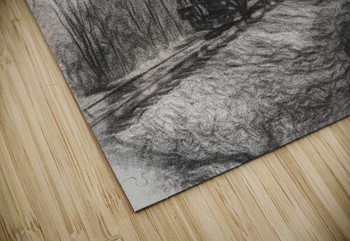 WMRR Steam train in charcoal sketch Steve Heap puzzle