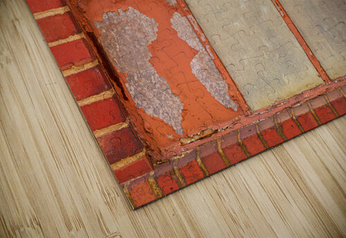 Old rusty window in warehouse painted red and orange Steve Heap puzzle