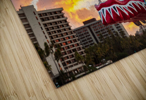 Carved head of dragon canoe in Waikiki Steve Heap puzzle