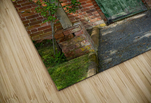 Painted green door and porch in walled garden wall Steve Heap puzzle