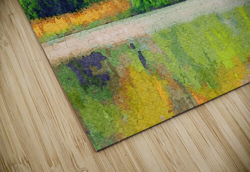 Watercolor across Ellesmere Mere in Shropshire to church Steve Heap puzzle