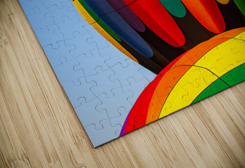 Colorful hot air balloon rising above another with blue sky Steve Heap puzzle