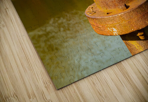 Detail of rusty metal pipe with fall leaves in Coopers Rock in W Steve Heap puzzle