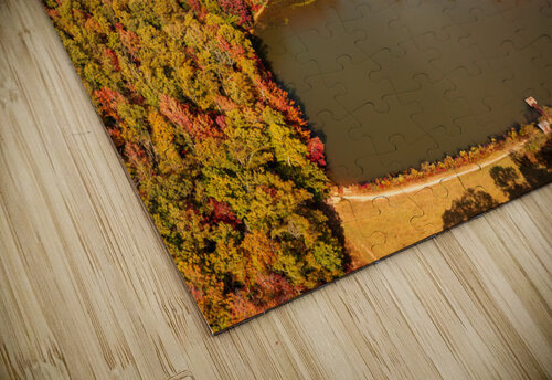 Aerial fall leaves around Coopers Rock reservoir in WV Steve Heap puzzle