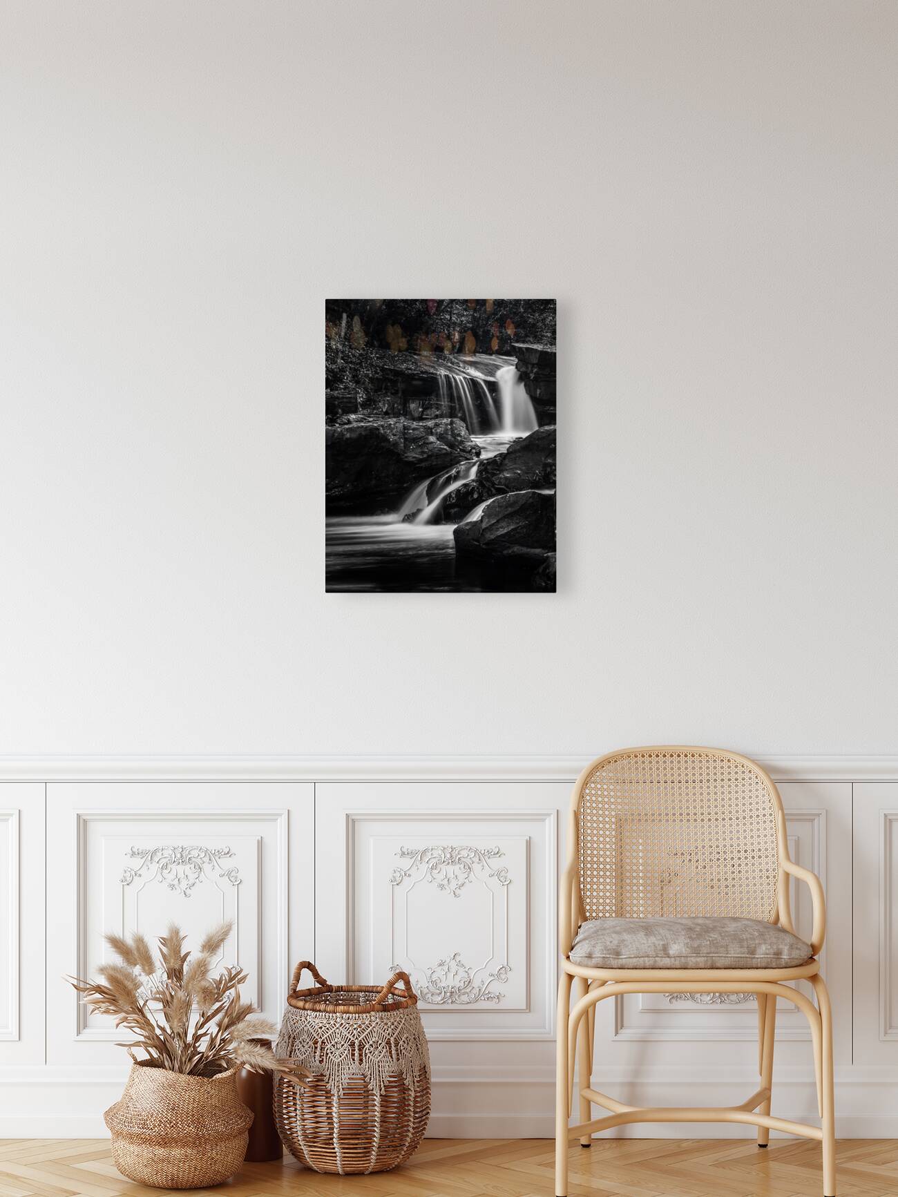 Monochrome Black and White Waterfall on Deckers Creek Reproduction