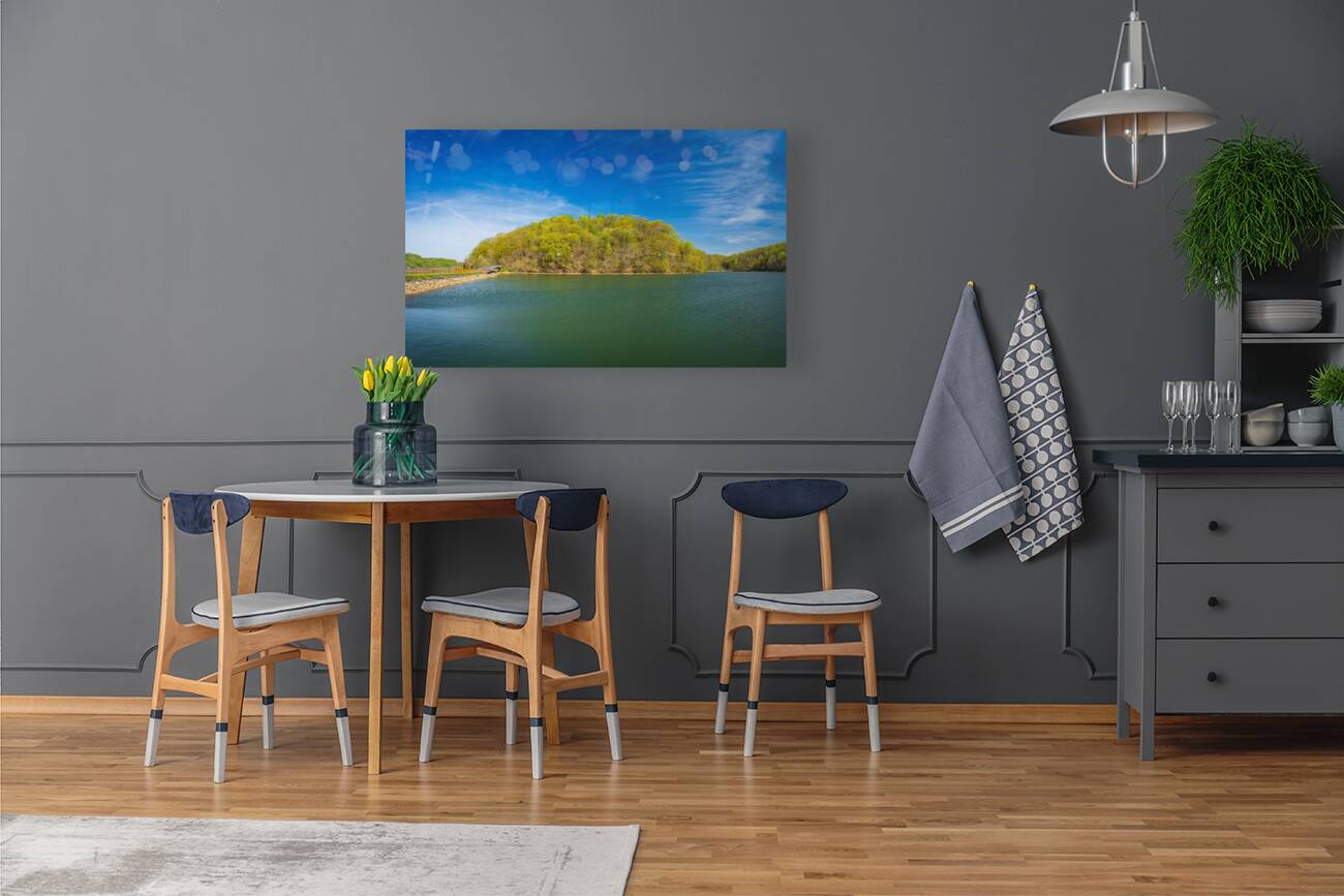 Reflection of spring leaves in Cheat Lake Park near Morgantown Reproduction